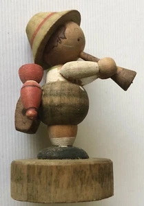 Paraguas corneta cuerno soplando mini niño pequeño Italia madera pintada tallada a mano vintage - Imagen 1 de 8