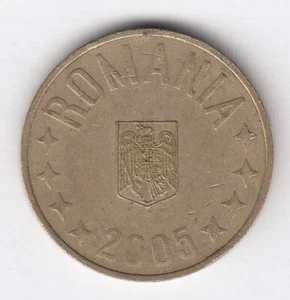 ROMANIA 2005 50 Bani - KM#192 -Eagle without crown-Nickel Brass R.26 - Picture 1 of 2