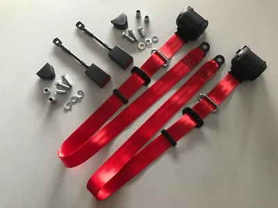 Automatic 3-Point Safety Belt Set Of 2 Pieces Color Red For PORSCHE 914 NEW - Image 1 of 4