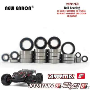 Black Complete Ball Bearings Kit Pre-Greased For RC Arrma 1/5 Kraton Outcast 8S - Picture 1 of 14