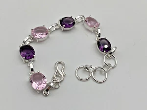 Vintage Sterling Silver 925 Bracelet Amethyst Chain Beads 11.89g - Picture 1 of 9