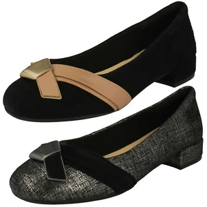 Ladies Clarks Slip On Low Heel Smart Leather Bow Detail Shoes Rosabella Moon - Picture 1 of 10