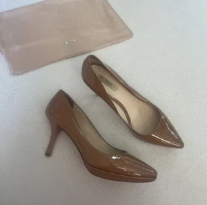 Prada Patent Platform Pumps High Heels Size 39 9 Pointed Toe Tan Nude Vintage - Picture 1 of 10