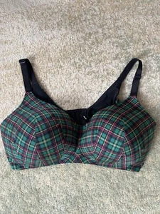 Torrid Curve Bra Size 40DDD Wireless Green Plaid Adjustable Straps Hook & Eye - Picture 1 of 5