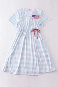 Patriotic plaid flag embroidery woman bikini swim cover up - Picture 1 of 5