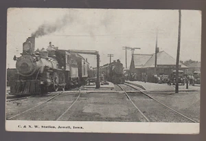 Jewell IOWA 1914 DEPOT Train Station C. & N.W. R.R. TRAIN UNDER STEAM C&NW RY - Picture 1 of 2