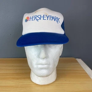 Gorra de camionero Hersheypark vintage talla única azul blanco espuma malla frontal gorra con cierre a presión - Imagen 1 de 8