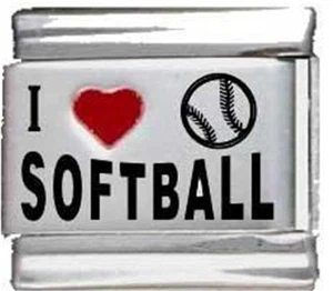 I LOVE HEART SOFTBALL AUTÉNTICO LÁSER ITALIANO ENCANTO 9 MM PARA PULSERA DEPORTES RAROS - Imagen 1 de 2