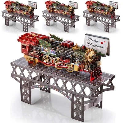 Tarjetas de tren de Navidad emergentes 3D - Diseño de vapor vintage para amigos de la familia Foto 1 de 4