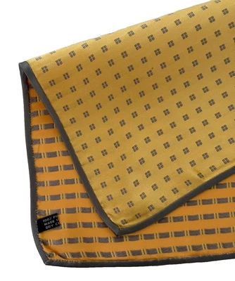 Made in Italy Gold and Gray Trim Geometric Pattern Pocket Square 100% Silk - Image 1 of 2