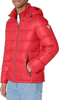 Guess Big Mens Jacket Coat 2X Puffer Quilted Insulated Zip Removable Hood RedNEW - Image 1 of 4