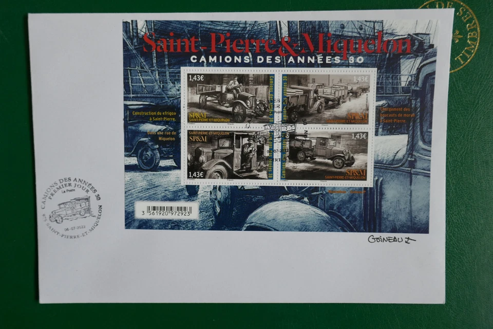 SPM/SAINT PIERRE ET MIQUELON 2023 FDC TRUCKS FROM THE 1930S-SIGNED BY THE ARTIST - Image 1 of 1