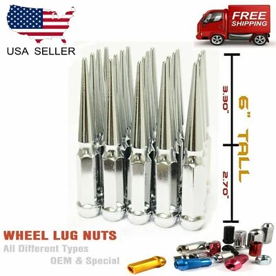 32PC 1/2x20 CHROME 6”SPIKE LUG NUTS FITS MUSTANG/WRANGLER/GRAND CHEROKEE DODGE - Image 1 of 2