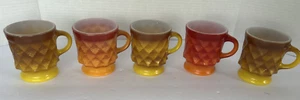 LOT 5 Anchor Hocking Fire-King Kimberly Diamond Orange & Yellow Mugs Coffee Cups - Picture 1 of 16