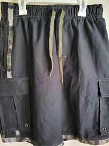 Beverly Hills Polo Club Lined Swim Trunks Black Camo Trim Pockets Mens Small - Picture 1 of 7