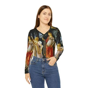 Sandro Botticelli Primavera Allegory Spring Art  Renaissance Women V-neck Shirt - Picture 1 of 50