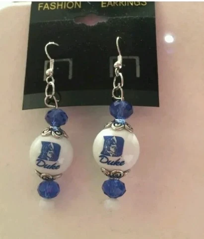 DUKE EARRINGS GLASS BEAD UNIVERSITY COLLEGE JEWELRY BLUE DEVILS ORNAMENT Cover