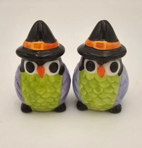 Halloween Hexe Eulen Salz und Pfefferstreuer Porzellan bunt schön - Bild 1 von 8