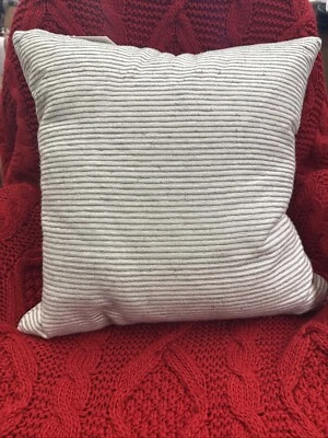Ralph Lauren Home Camila Stripe Pillow Off White/ Gray 18" X 18" 🔵🔵 - Image 1 of 3