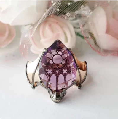 Anillo de dedo de murciélago para mujer talla 11 púrpura gota de agua tono dorado alas gótico Foto 1 de 4