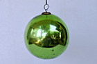 Antique German Kugel Ornaments Green Glass Ball Mercury Five Leaf Cap Brass"IP12