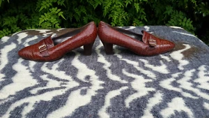 Vintage ValleVerde Brown Crocodile pattern Leather Shoes made in Italy UK 5 EU38 - Picture 1 of 9