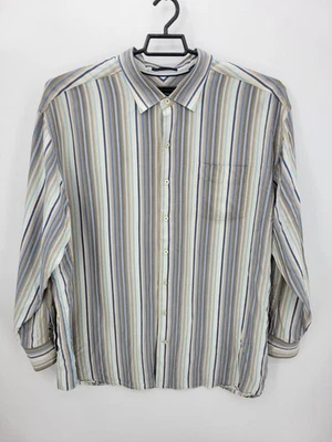 Camisa Tommy Bahama Para Hombres 3XB Azul Gris Rayas Seda Manga Larga Abotonada Preppy Foto 1 de 4