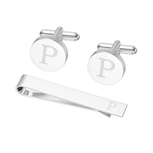 Cuff Links, Tie Clip and Cufflink Set for Men, Letter P(Silver Tone) - Picture 1 of 6