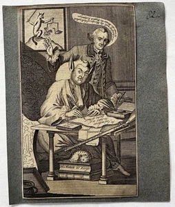 Language pen murder sleeping cat on book British political cartoon 1780s print - Picture 1 of 4