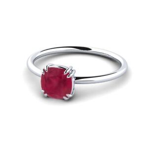 Ruby Brilliant-Cut Cushion 6.00mm Solitaire Ring With Rhodium Plated.