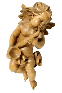 Vecchio 42cm Tgl Intagliato Figura di Legno Putto Holzengel Statua Angelo - Foto 1 di 23