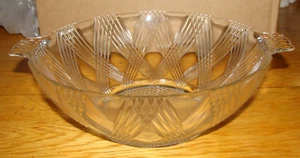 Hazel Atlas Starlight Clear Crystal Glass 8 1/2" Large Serving Bowl 2 Handled - Picture 1 of 3