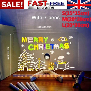 LED Note Board w/ 7Colour Pen Acrylic Dry Erase Kid's Drawing Daily Helper Light - Picture 1 of 20
