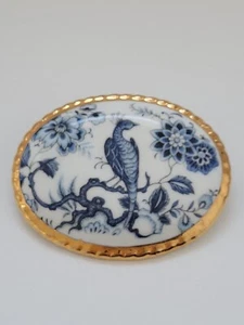 Vintage Aynsley Blue & White Hand Painted Fine Bone China Brooch - Picture 1 of 9