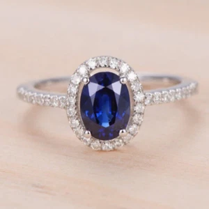 2.50 CT Lab Created Blue Sapphire Halo Engagement Bridal Ring 14K Gold Plated - Bild 1 von 5