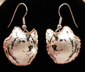 Silver Plated Copper Earrings and Brooch Pin -Husky Dog - Silver Touch by Tony - Picture 1 of 7