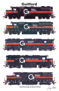 Póster de locomotoras de transporte Guilford 11""x17"" firmado por Andy Fletcher - Imagen 1 de 1