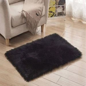 Black Faux Fur Rug 2'x4' - Picture 1 of 6