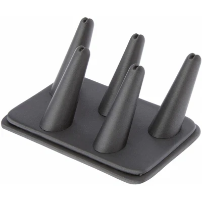 Expositor de anillos de cuero sintético gris Plymor, 5 en base rectangular, 5,25"x3,625"x2,25" Foto 1 de 2