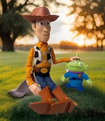 Disney Pixar Toy Story Woody Pull String Muñeca parlante con sombrero y alienígena Beanie Pal Foto 1 de 4