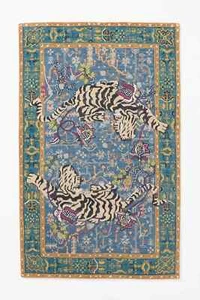 Handmade Rugs Wool Tufted Rug Agnes Design Blue Oriental Tiger Pattern Carpet - Picture 1 of 3