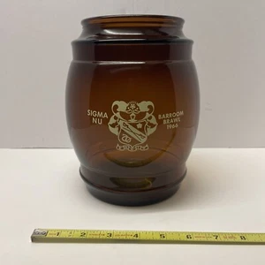 Sigma Nu Fraternity Large Whiskey Barrel Brown Amber Glass Barroom Brawll 1966 - Picture 1 of 15