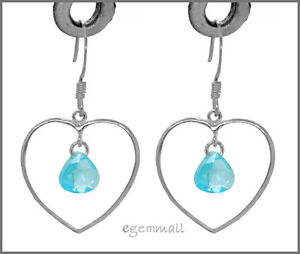 925 Silver Heart Dangle Earrings 17mm w/ Blue Cz #65259
