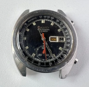 SEIKO 6139-6012 Automatic Chronograph Watch Vintage Mens Black Dial 17 Jewels - Picture 1 of 9