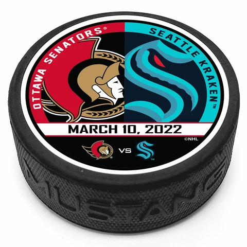 OTTAWA SENATORS vs SEATTLE KRAKEN 3D TEXTURED MATCHUP HOCKEY PUCK MAR.10/2022 Cover