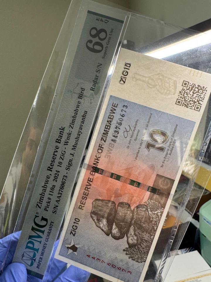 PMG Zimbabwe 10 Zig Gold Banknote, SUPERB GEM UNC, AA/2024, QR Code, 68 EPQ - Image 1 of 4