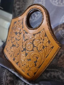 *NEW/NEVER USED* Authentic 1960s-70s Vintage Hand-Tooled Genuine Leather Handbag - Picture 1 of 11