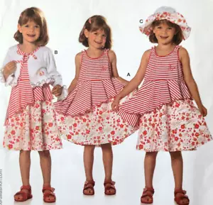 UC Burda 9583 Sew Pattern Toddler Little Girls Asymmetrical Sun Dress Hat Jacket - Picture 1 of 4