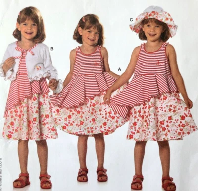 UC Burda 9583 Sew Pattern Toddler Little Girls Asymmetrical Sun Dress Hat Jacket - Image 1 of 4