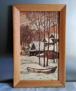 JOLI TABLEAU EN MARQUETERIE RUSSE " PAYSAGE ENNEIGÉ " signature à identifier ? - Imagen 1 de 5
